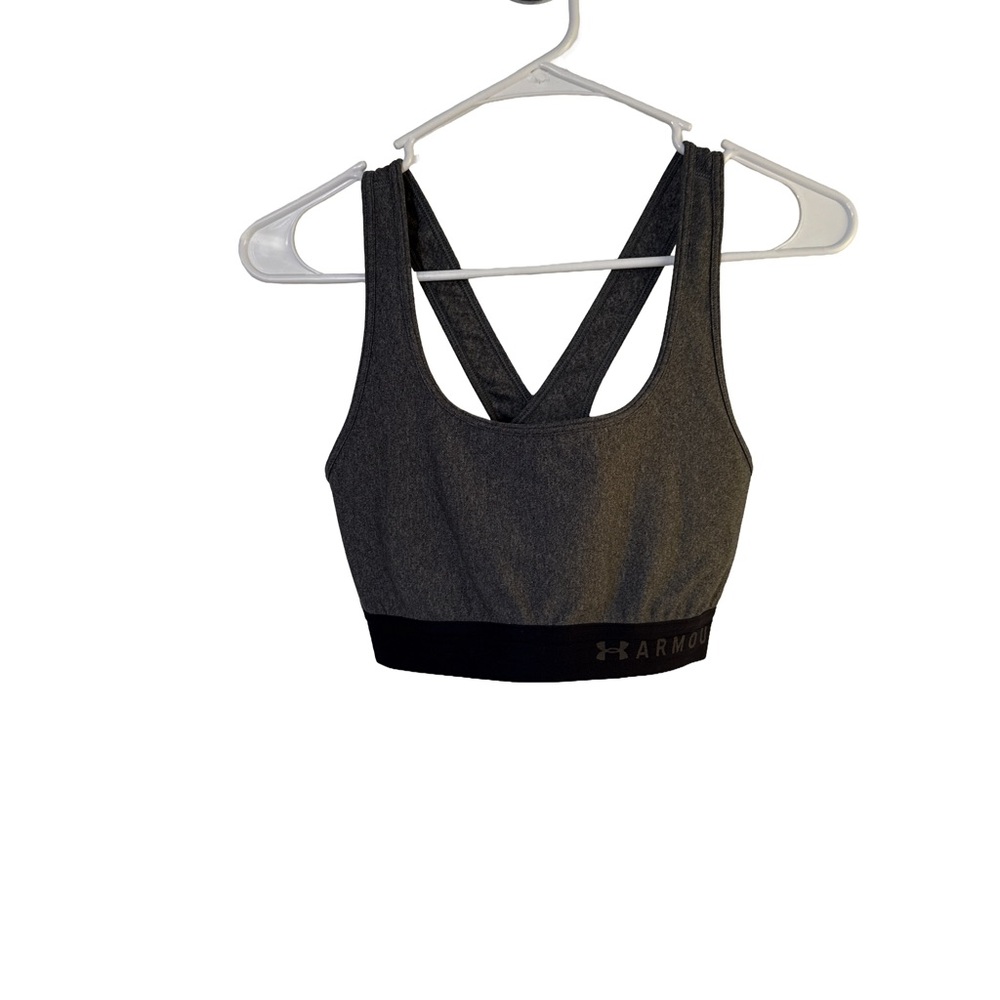 UNDER ARMOUR Women’s Sports Bra Gray Black Racerback Large Workout Athletic Gym
